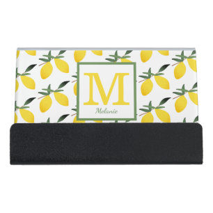 Cute Lemon Monogram Name   Desk Business Card Holder