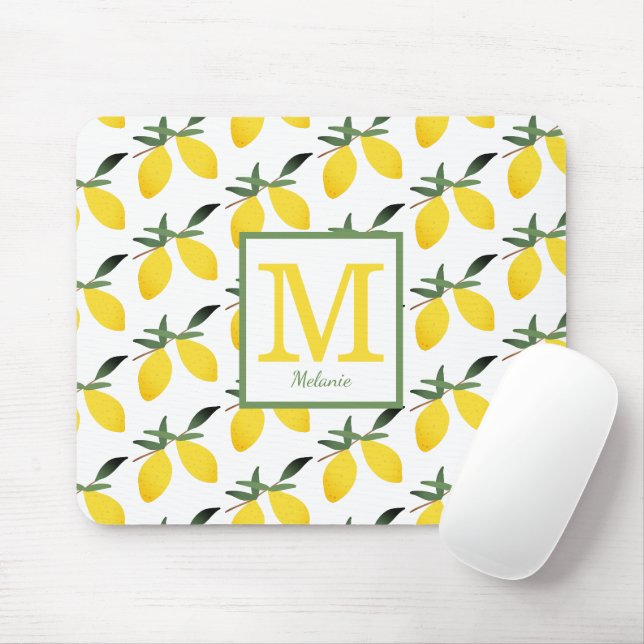 Cute Lemon Monogram Name Mouse Pad (With Mouse)