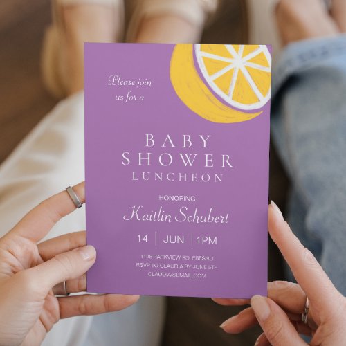 Cute Lemon on Lavender Baby Shower Luncheon Invitation