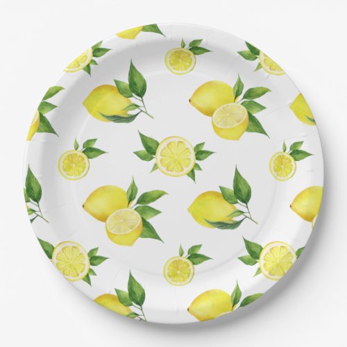 Cute Lemon Pattern Citrus Theme Baby Shower Paper Plates