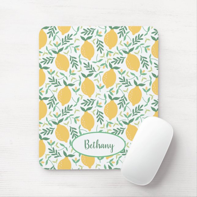 Cute Lemon Pattern with Green Monogram Mouse Pad (With Mouse)