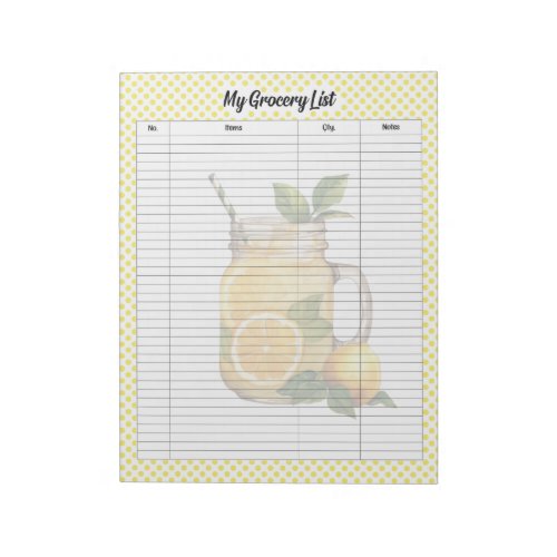  Cute Lemon Pie Grocery List  Notepad