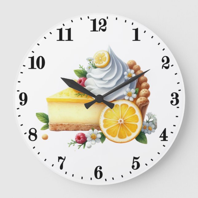 Cute lemon pie lovers kitchen  large clock (Front)