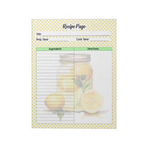 Cute Lemon Pie Recipe Notepad