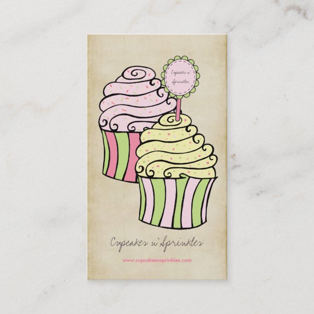 Cute Lemon & Pink  Cupcakes Business Cards (Front)