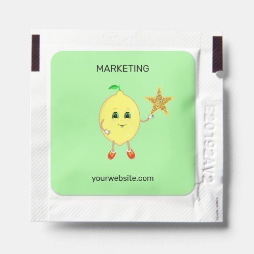 Cute lemon text  star logo on green business hand sanitizer packet