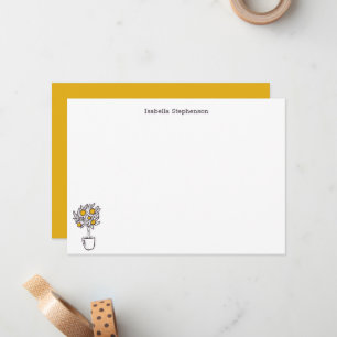 Cute Lemon Tree Doodle Botanical White Yellow Note Card