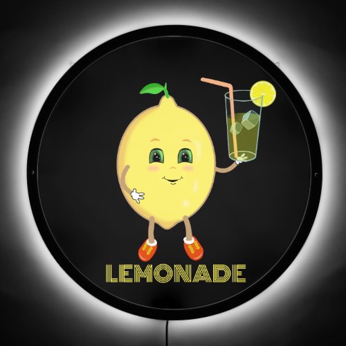 Cute Lemon with Lemonade Glass LED Sign