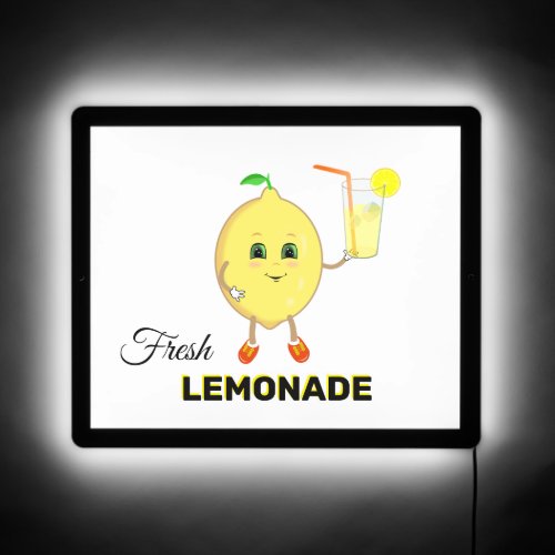 Cute Lemon with Lemonade Glass on White LED Sign