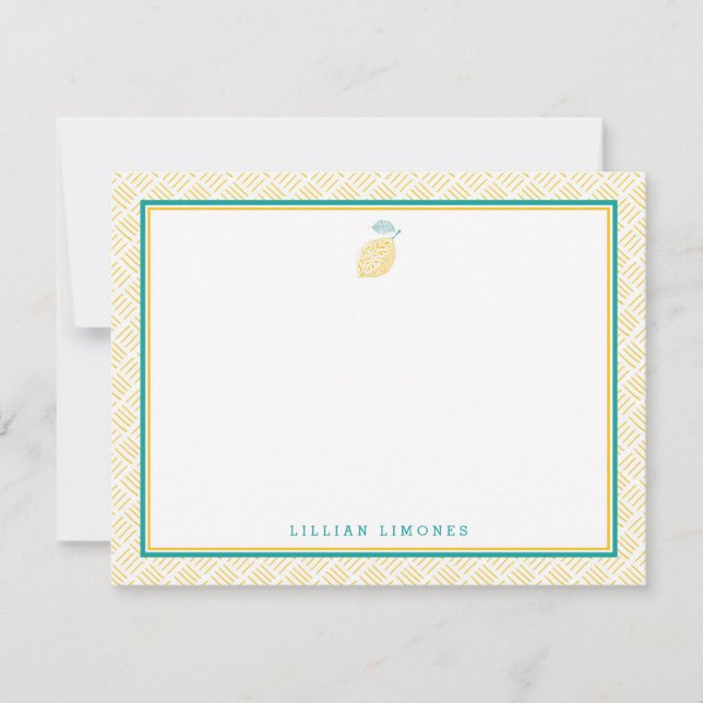 Cute Lemon Yellow and Green Note Card (Front)