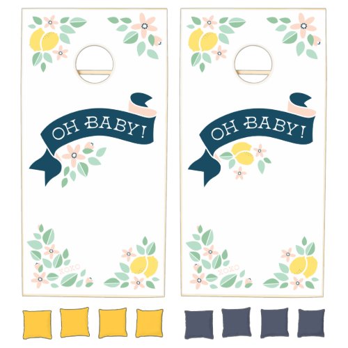 Cute Lemon Yellow Botanical Baby Shower Cornhole Set