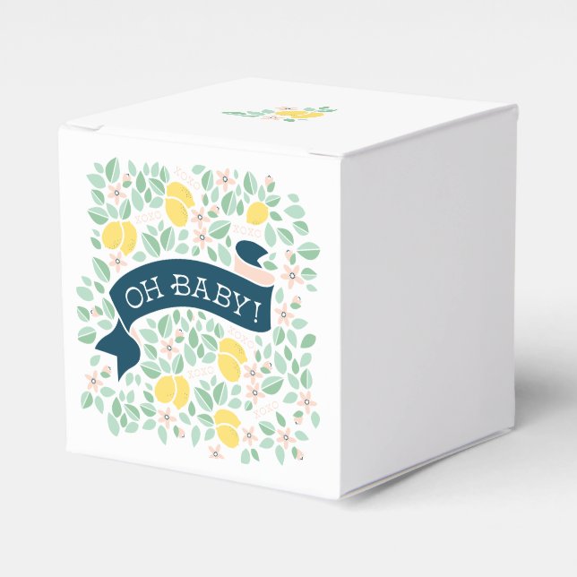 Cute Lemon Yellow Botanical Baby Shower Favor Boxes (Front Side)