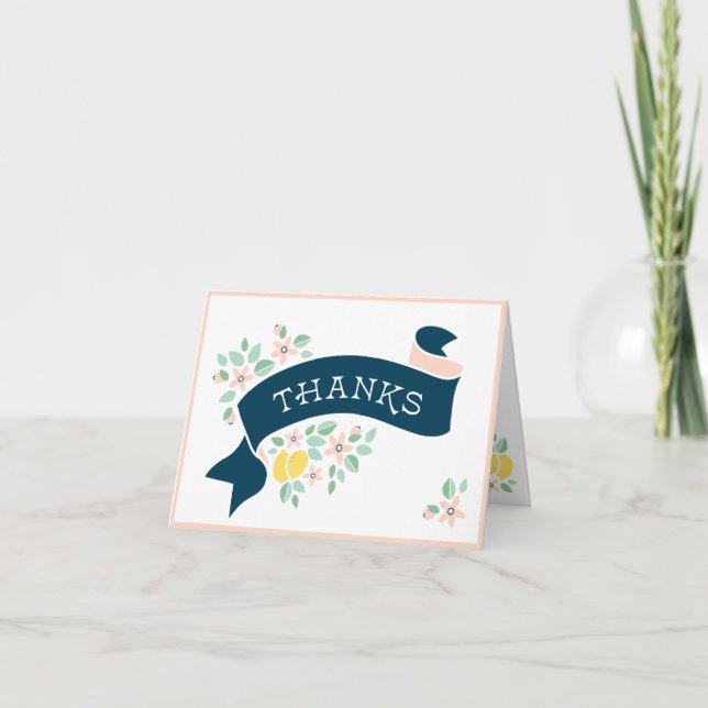 Cute Lemon Yellow Botanical Baby Shower Thank You Card (Front)
