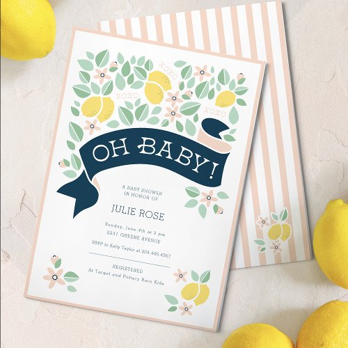 Cute Lemon Yellow Botanical Bold Baby Shower  Invitation