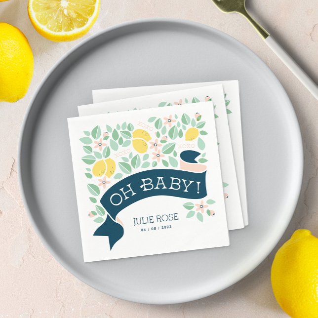 Cute Lemon Yellow Botanical Fun Baby Shower Napkins (Cute Lemon Yellow Botanical Bold Baby Shower napkin)