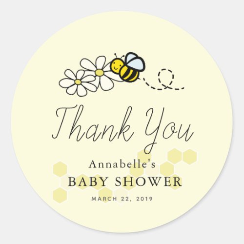 Cute Lemon Yellow BumbleHoney Bee Baby Shower Classic Round Sticker
