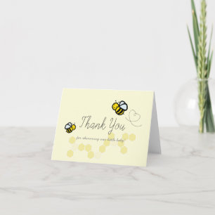 Cute Lemon Yellow Bumble/Honey Bee Baby Shower Letterpress Thank You Card