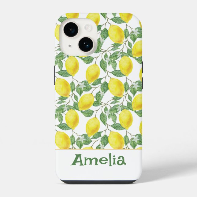 Cute lemon yellow pattern name iphone case (Back)