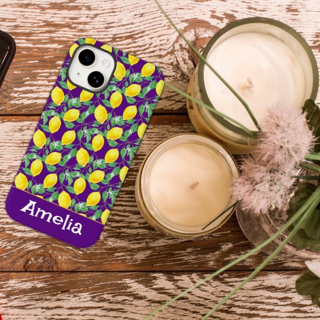 Cute lemon yellow purple pattern name Case-Mate iPhone case (Creator Uploaded)