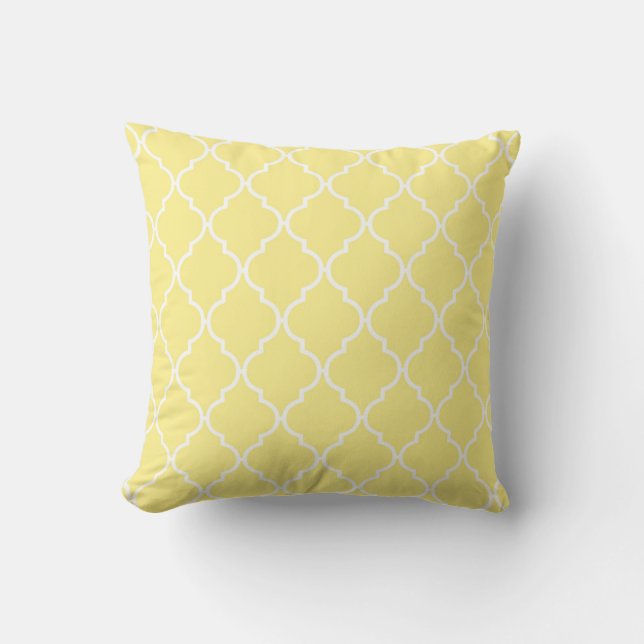 Cute Lemon Yellow Quatrefoil Moroccan Pattern Throw Pillow (Front)