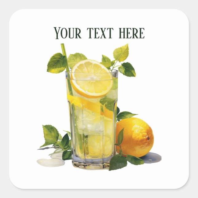 Cute lemonade add text Business Square Sticker (Front)