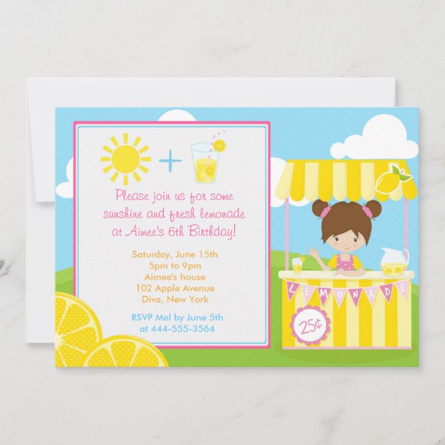 Cute Lemonade Design with Girl Invitation (Front)