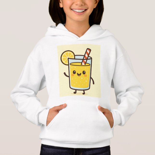 Cute Lemonade Drink Cartoon White Hoodie (Front)
