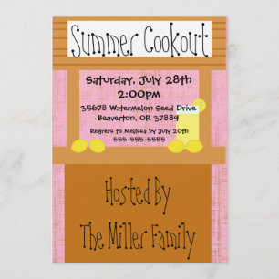 Cute Lemonade Stand Summer BBQ Cookout Invitation
