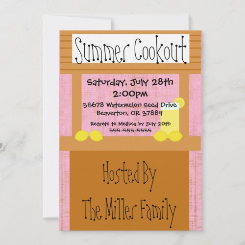Cute Lemonade Stand Summer BBQ Cookout Invitation