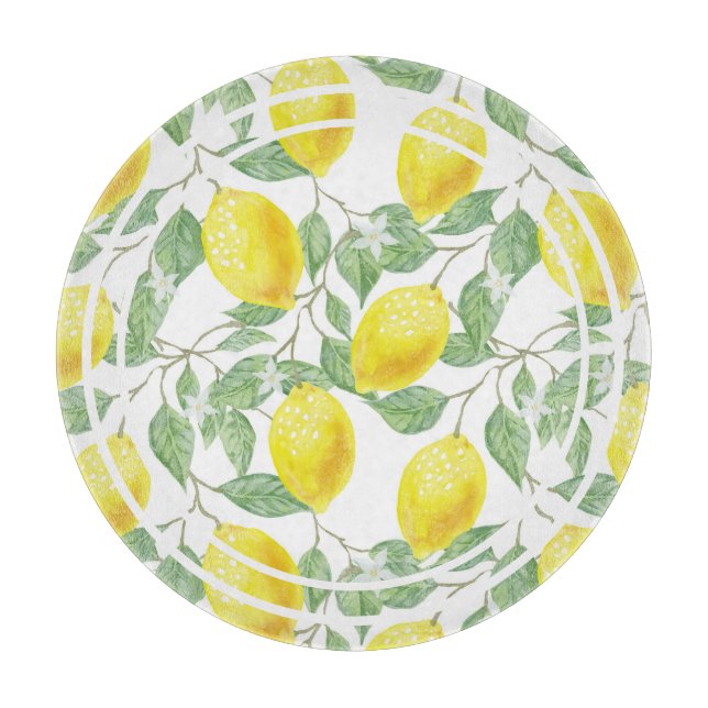 Cute Lemons and Leaves Yellow and Green Cutting Board (Front)
