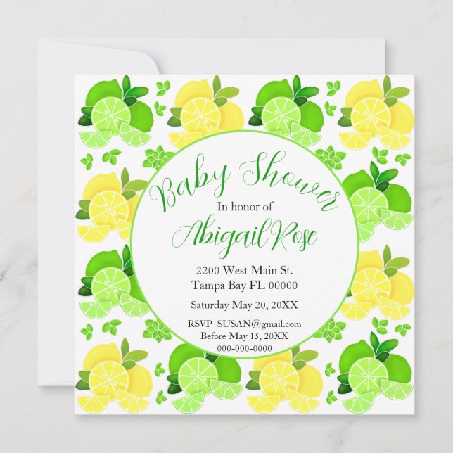 Cute Lemons limes citrus Baby Shower Invitation (Front)