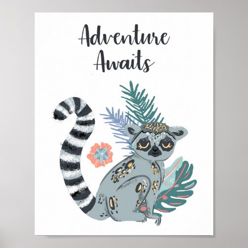 Cute Lemur Adventure Awaits Nursery Poster
