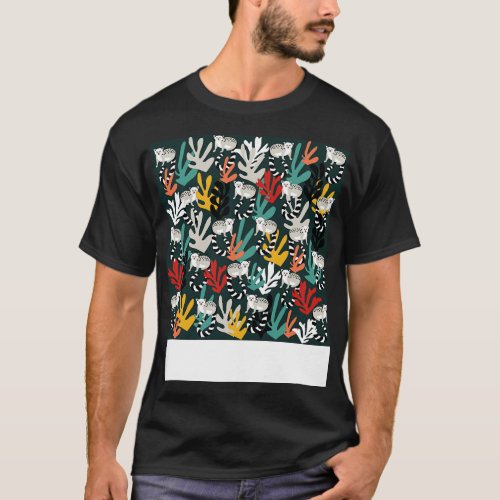 Cute Lemur and Tropical Leaves Pattern T_Shirt