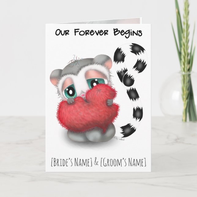 Cute Lemur Wedding Invitation - Sweet Love Heart (Front)