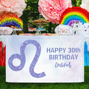 Cute Leo Astrology Custom Purple Birthday Party Banner