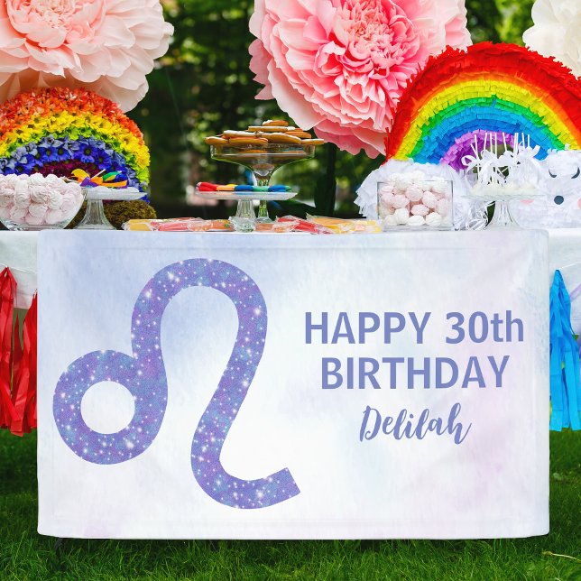 Cute Leo Astrology Custom Purple Birthday Party Banner (Creator Uploaded)