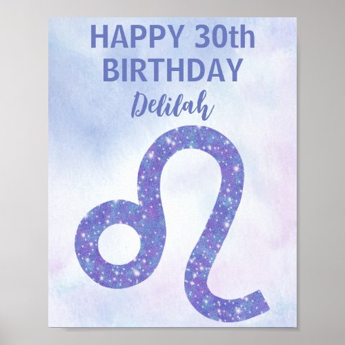 Cute Leo Astrology Custom Purple Birthday Party Poster