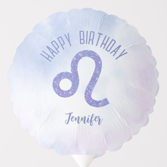 Cute Leo Astrology Sign Custom Purple Birthday Balloon (Front)