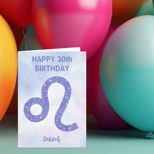 Cute Leo Astrology Sign Purple Happy Birthday Card