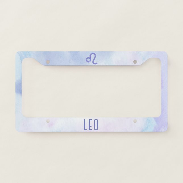 Cute Leo Astrology Sign Purple License Plate Frame (Front)