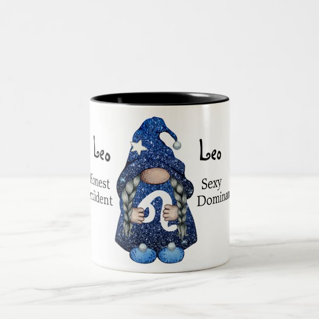 Cute Leo Gnome Zodiac Sign  Two-Tone Coffee Mug (Center)