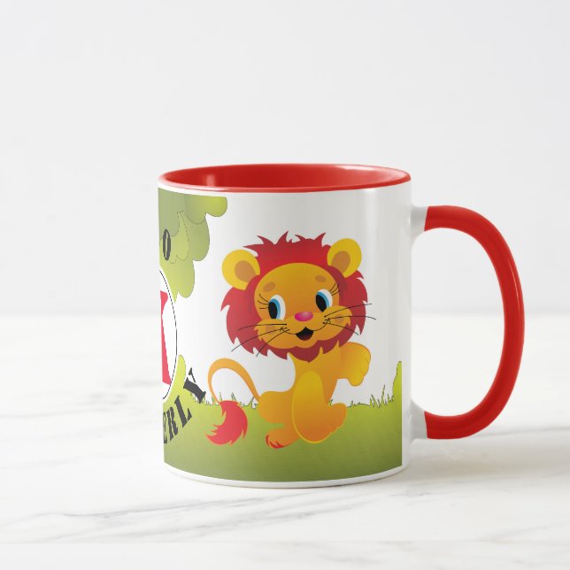 Cute LEO Lion Custom Monogram & Name Mug (Right)