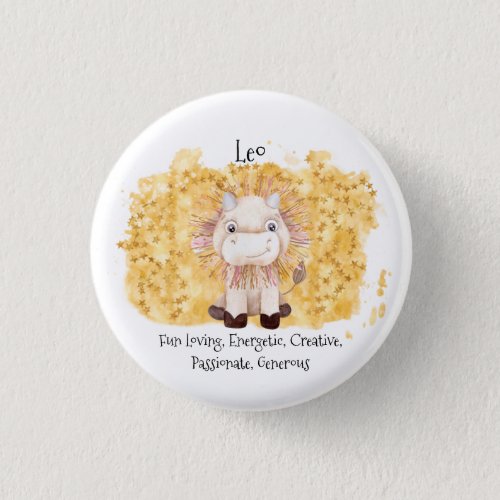 Cute Leo Lion Watercolor Bull Zodiac Button