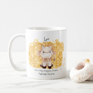 Cute Leo Lion Watercolor Bull Zodiac Monogram Coffee Mug