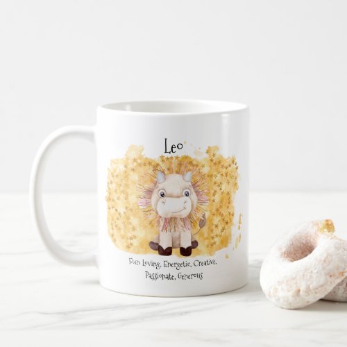 Cute Leo Lion Watercolor Bull Zodiac Monogram Coffee Mug