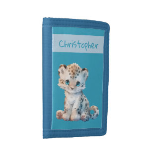 Cute leopard add name kids tri-fold wallet