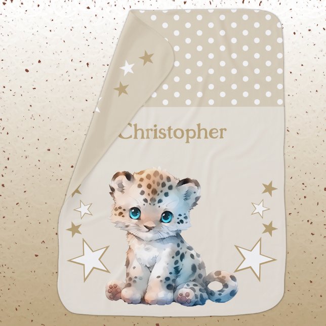 Cute leopard add name polka dots stars brown baby blanket (Creator Uploaded)
