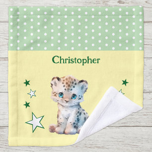 Cute leopard add name polka dots stars green wash cloth