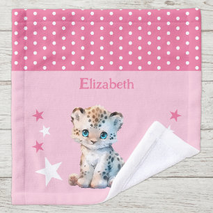 Cute leopard add name polka dots stars pink wash cloth