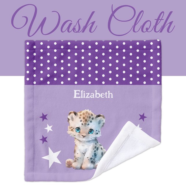 Cute leopard add name polka dots stars purple wash cloth (Creator Uploaded)